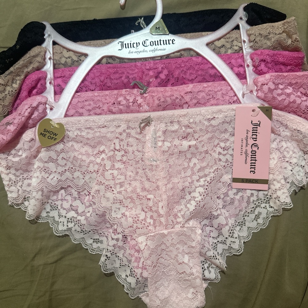 Juicy Couture Women's Lace Bikini Panty Set - Pink & Black Mix